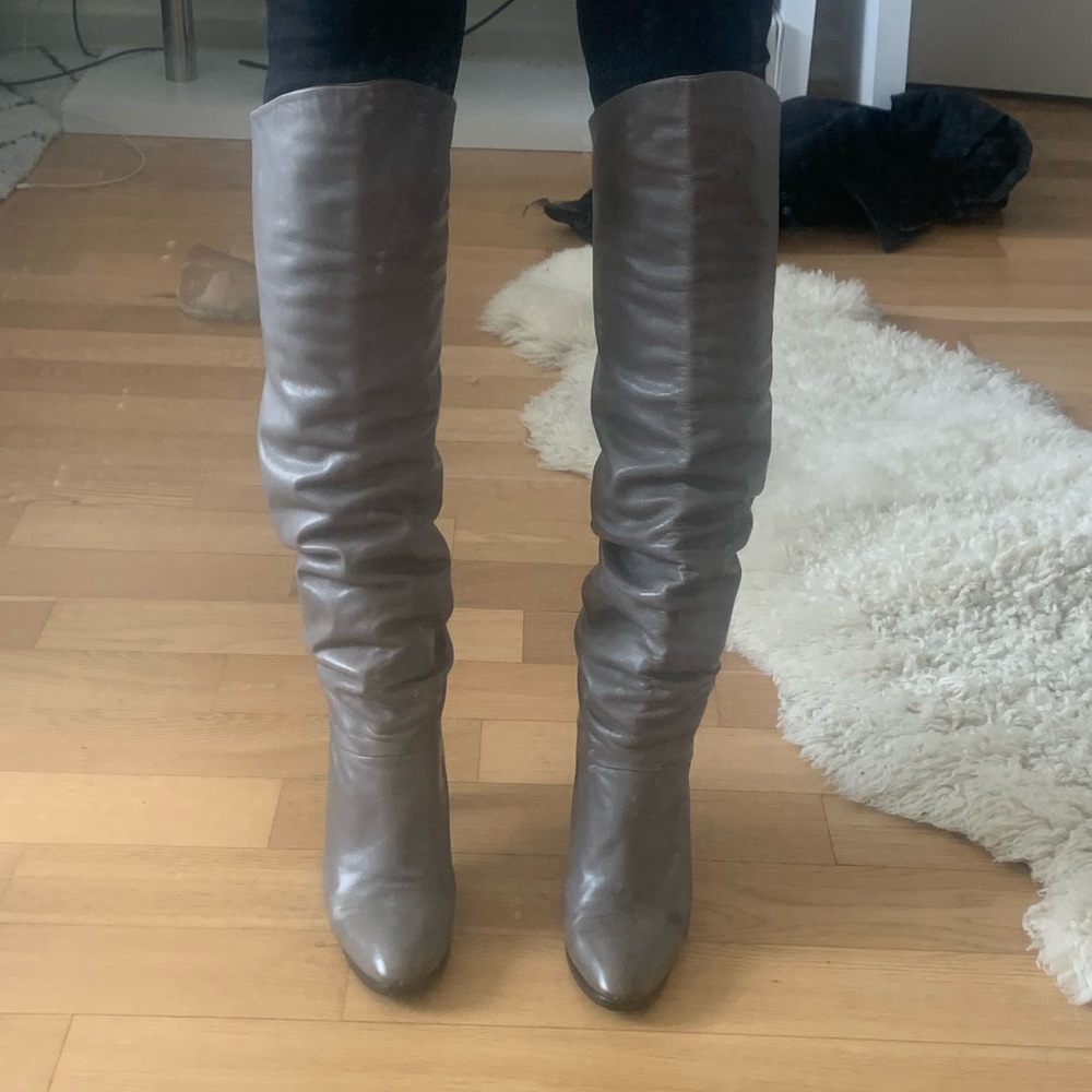 Vintage Real Leather Gray Heeled Boots